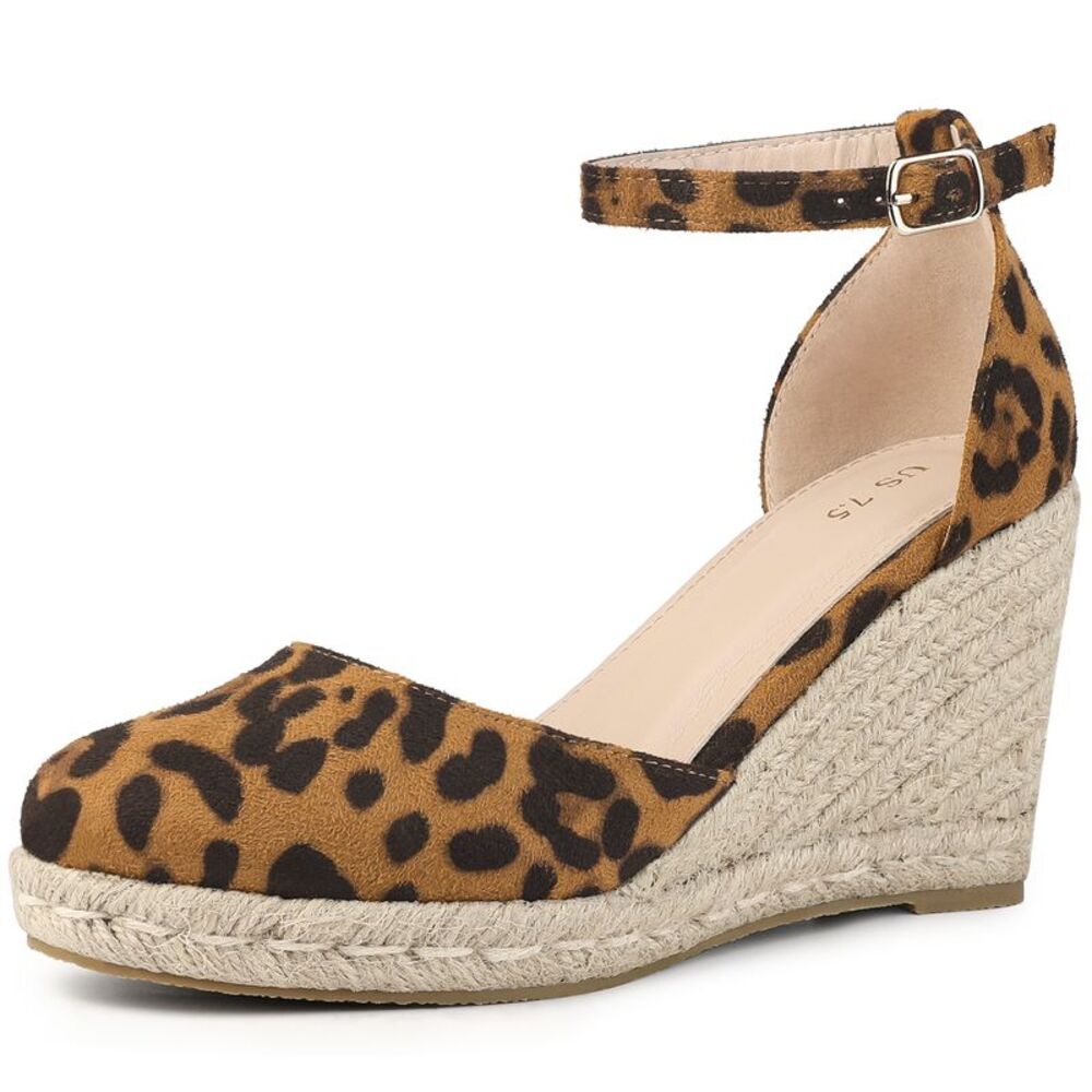 Platform Espadrilles Closed Toe Cheetah Wedge Heel Sandals, Leopard